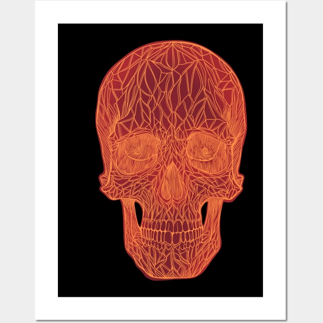 Stained glass skull - fire version, red with orange lines Wall Art by DaveDanchuk